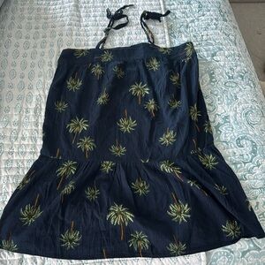 Loft Floral White Sundress Navy with Palm  Accents